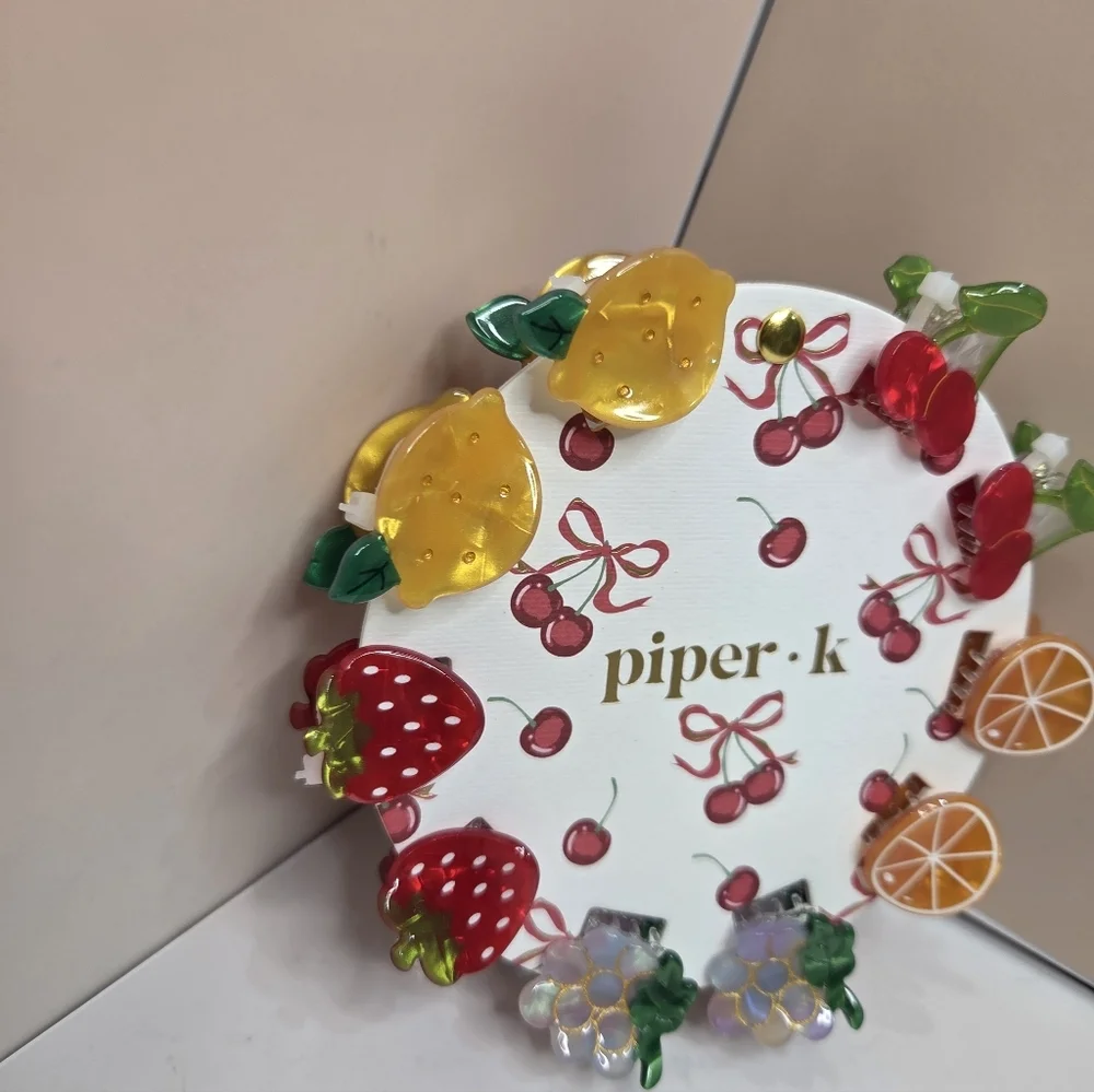 💕▪️Piper K ▪️ Fruit-Themed Mini Hair Clips Set - Multicolor Set Of 10